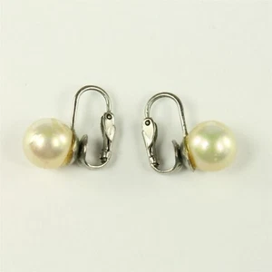 ✅ Vintage Pair Jewelry Clip On Earrings Faux Pearl Silver MCM Stud - Picture 1 of 1