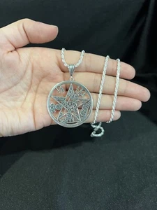 925 Sterling Silver Tetragrammaton Pentacle Pentagram Wiccan Star & Rope Chain - Picture 1 of 6