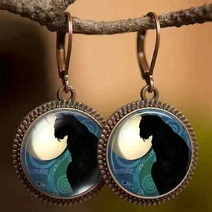 Vintage Black Cat Copper Tone Dangle Earrings Animal Pattern Retro Accessories G - Picture 1 of 3