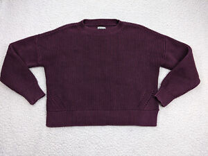 Puluth Trading femme M violet câble tricoté pull équipage cou nervuré manches longues
