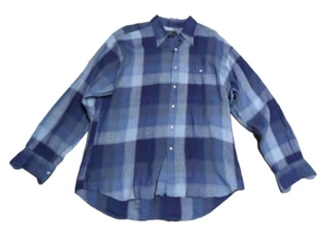 Ike Behar Mens Shirt 100% Linen Button Down Size L Blue Plaid Pocket Made in USA - Picture 1 of 8