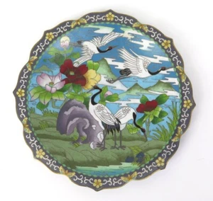 Plato Decorativo Vintage Jingfa Chino Cloisonne Con Cisnes 10" - Imagen 1 de 7