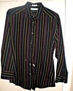 GEOFFREY BEENE MENS SZ M, LS Shirt, Black with Red, Gold & Gray Decorative Strip - Picture 1 of 2