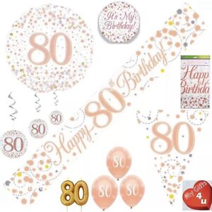 White Rose Gold 80th Happy Birthday Party Decorations Buntings Banners Balloon