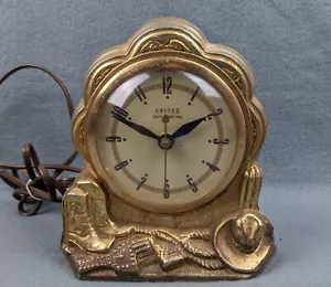Orologio a tema Cowboy o Western di United, anni '50, funziona silenziosamente, mantiene l'ora corretta - Foto 1 di 7