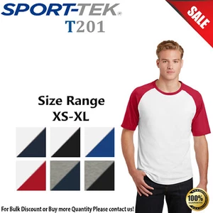 Sport-Tek T201 Mens Short Sleeve Cotton Colorblock Raglan Stylish Jersey - Picture 1 of 7