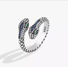 925 sterling Silver Snake Details Colorful CZ Stones Resizable Ring