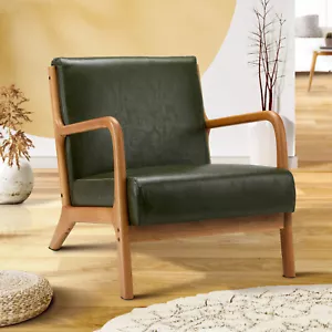 Oikiture Armchair Lounge Chair Accent Armchairs Couches Sofa Wood PU Green - Picture 1 of 10