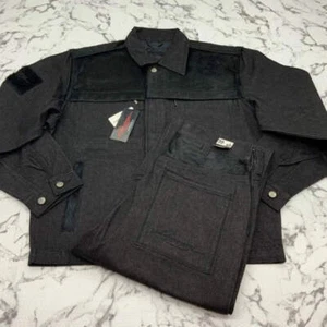 Conjunto de chaqueta y pantalón vaquero Davoucci pelo de pony negro para hombre nuevo con etiquetas - Imagen 1 de 10