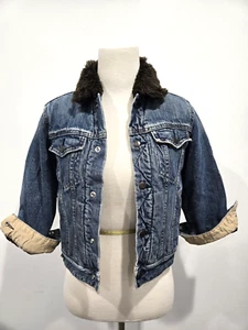 Vintage Y2K Gap Denim Jean Jacket Teddy Fur Lined Sherpa Kids S (6-7) - Picture 1 of 5