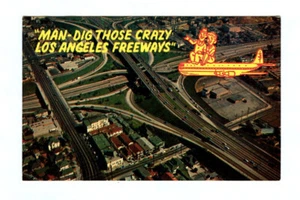 Vintage 1960s Man Dig Those Crazy LOS ANGELES Freeways! CA Aerial View Postcard! - Picture 1 of 2