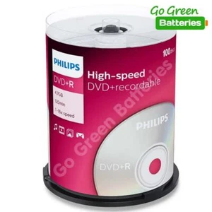 Philips DVD+R Blank Recordable Discs 4.7GB 120 Mins 1-16x Speed Spindle 100 pack - Picture 1 of 6