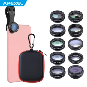APEXEL 10in1 Phone Camera Lens Kit Wide Angle Macro Fisheye Telephoto Lens O9W2 - Picture 1 of 12