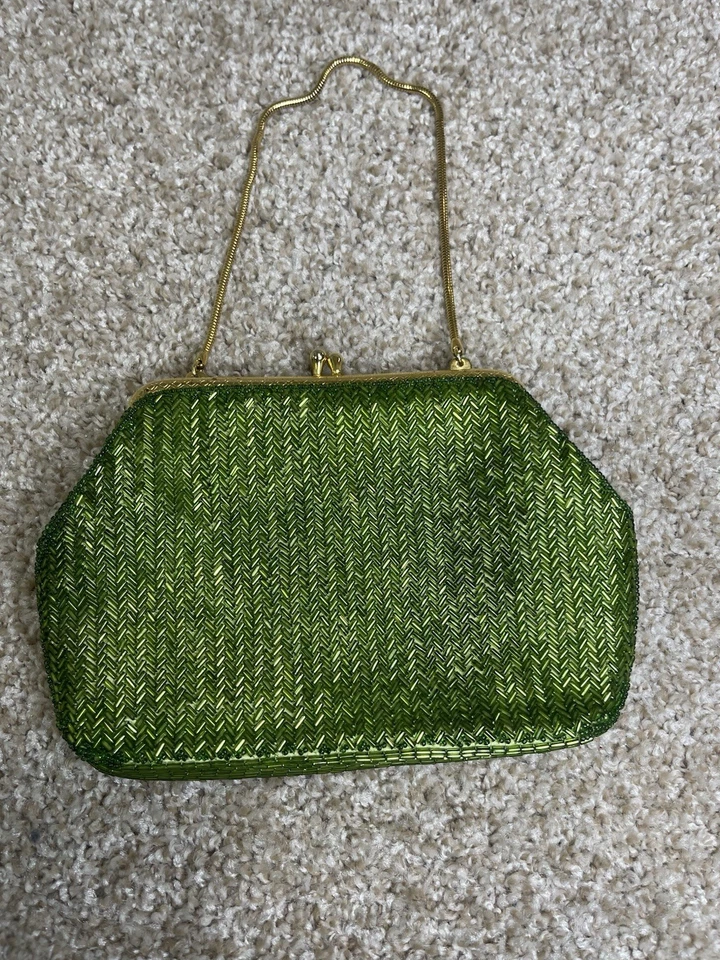 VINTAGE  BEAD BAG PURSE  JULIUS GARFINCKEL & Co Green - Image 1 of 4