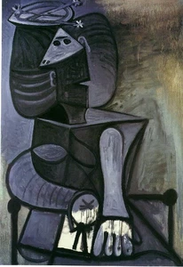Handpainted Oil Painting Pablo Picasso-Seated woman with flat hat Repro Art - Picture 1 of 9