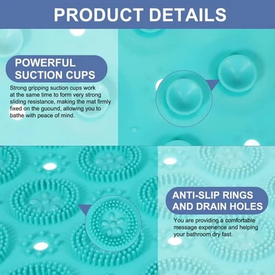 Круглый нескользящий коврик для душа 11,81 x 11,81 дюйма с присоской и сливным отверстием, зеленый | - Изображение 1 из 4