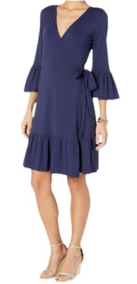 Lily Pulitzer Navy Blue Misha Wrap Dress, Ruffle 3/4 Sleeves Sz Xl NWT$178 - Image 1 of 4