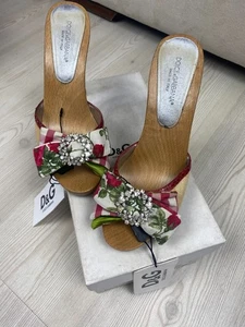 Dolce & Gabbana D&G Women’s Heels Size 38 EU – Floral Bow, Wood Sole. UK-5 US-7 - Picture 1 of 15