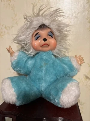 Vintage Rubber Face Plush Crying Pouting Bear With Baby Hands. Rare - Image 1 of 4