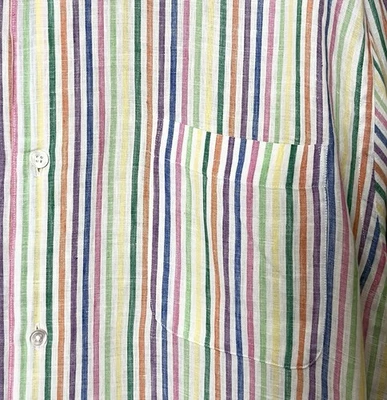 Camisa Grant Thomas Lino Abotonada Para Hombre XXL Arco Iris Rayas Maximalismo Preppy Foto 1 de 4