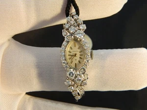 Antique 1950s Art Deco 14 CT Gold Old Round Cut Hamilton Diamond Watch Bracelet - Picture 1 of 24