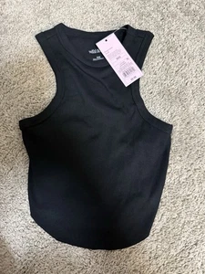 Wild Fable XXS Black Ribbed Cropped Racerback Tank Top Neckholder Tiny - Bild 1 von 3