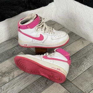 Nike Air Force 1 UK 5 Boots High White Fuchsia Leather Pink Swoosh Causal Womens - Picture 1 of 20