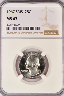 1967 SMS Washington Quarter NGC MS 67 SP67 Gem Coin 25C - Image 1 of 2