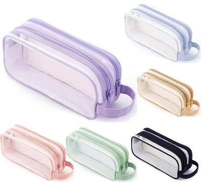 Large Capacity Clear Mesh Pencil Case Stationery Storage Pen Bag Boys Girls - Image 1 of 4