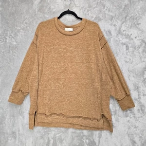 Zenana Mujer 1X/2X Grande Pullover Top Salón Slouchy Tejido Sudadera Marrón - Imagen 1 de 7