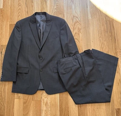 Traje de lana a rayas gris carbón John Varvatos EE. UU. aguja única 2 piezas 42R 34x28 Foto 1 de 4