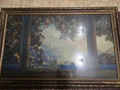 ANTIQUE LITHO LG MAXFIELD PARRISH 1922 DAYBREAK HOUSE OF ART N.Y. ORIGINAL FRAME - Image 1 of 4