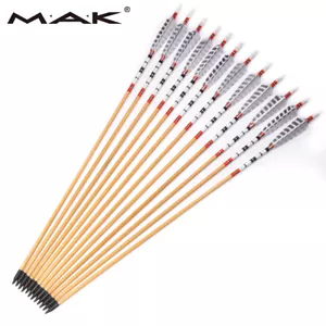 6 Stck. 80 cm Traditionelle Holzpfeile Echte Federn Outdoor Bogenschießen Jagd Sport - Bild 1 von 11