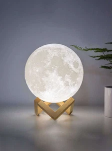 8cm LED Lunar Desk Moon Lamp - Cold White Light, Perfect for Night Decor! - Picture 1 of 7