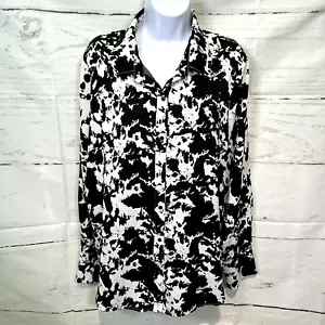ACOA Langarmbluse mit Kuhmuster und Knopfleiste Damen schwarz weiß XL - Bild 1 von 10