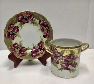 Old ROYAL KINRAN NIPPON CONDENSED MILK JAR CUP AND UNDER PLATE Moriage Beading - Imagen 1 de 9