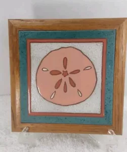Siegel Arts Handpainted Tile Sand Dollar Wood Frame 7.5" - Picture 1 of 5
