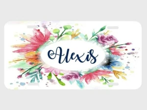 Personalized Floral Watercolor Monogrammed License Plate Custom Car Tag Rainbow - Picture 1 of 4