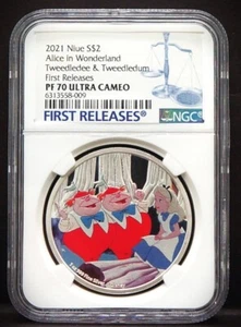 2021 NIUE $2 Alice in Wonderlan Tweedledee & Tweedledum 1oz NGC PF70 UC - Picture 1 of 2
