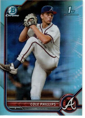 Cole Phillips Atlanta 2022 Bowman Draft Chrome 1st Bowman Sky Blue Refractor - Image 1 of 3