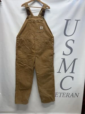 Mens Carhartt Brown Canvas Insulated Bib Overalls Size 46X31 USA Made - Image 1 of 4