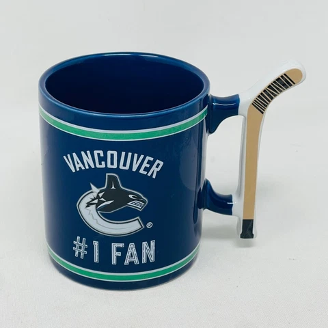 NHL Vancouver Canucks Coffee Tea Mug Hockey Stick Handle Ceramic Blue Cover