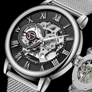 Forsining Mechanical Watch Steampunk Sports Stainless Steel Wind up Mens Watches - Picture 1 of 23