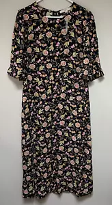 Maxi abito donna nero floreale LOFT nuovo con etichette maniche a 3/4 spacco davanti tg14 - Foto 1 di 12