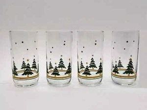 4 Libbey Holiday Collection Trees Star Gold Band Drinking Glasses Christmas Cup - Picture 1 of 7