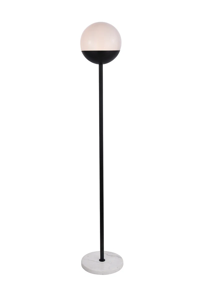 Elegant LD6146BK Eclipse 1 Light Black Floor Lamp With Frosted White Glass