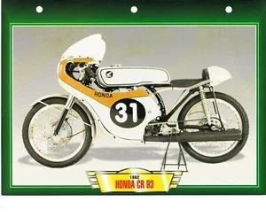 CARTE FICHE TECHNIQUE MOTO. HONDA CR 93. 1962.  NEUVE. Editions Atlas - Picture 1 of 1