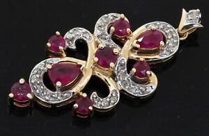14K 2-tone gold 2.02CT diamond and ruby cluster pendant