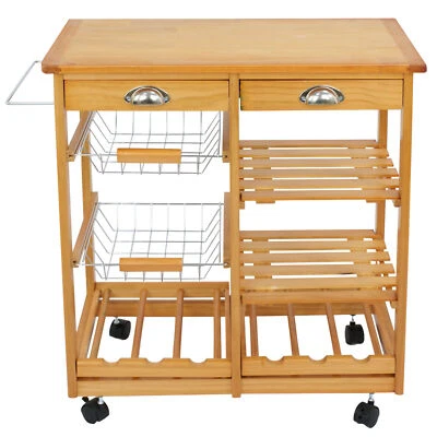 Durable Rolling Wood Kitchen Island Storage Trolley Cart Rack W/Drawers Baskets Foto 1 de 4