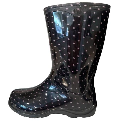 Sloggers NWT Rain or Garden Boots 10" High Black With Purple Polka Dots Women's - Image 1 of 4